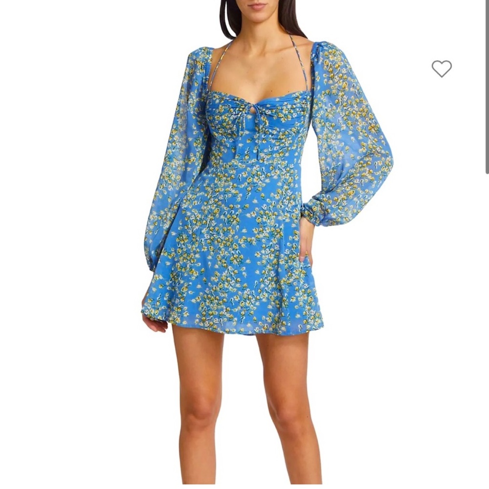 ASTR the Label Vivian Floral Smocked Minidress in blue and yellow size large